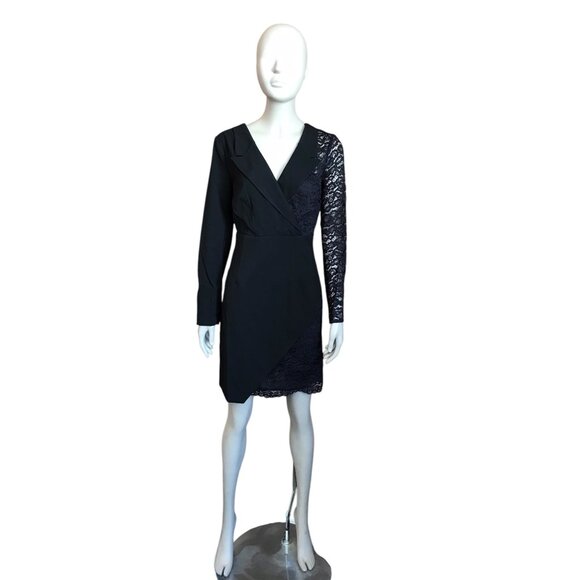 Venus Black Long Sleeve Lace Detail Mini Dress - Picture 1 of 5